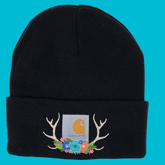 Embroidered Flowers on Antlers Unique Women's Hat - Picture 3 of 3